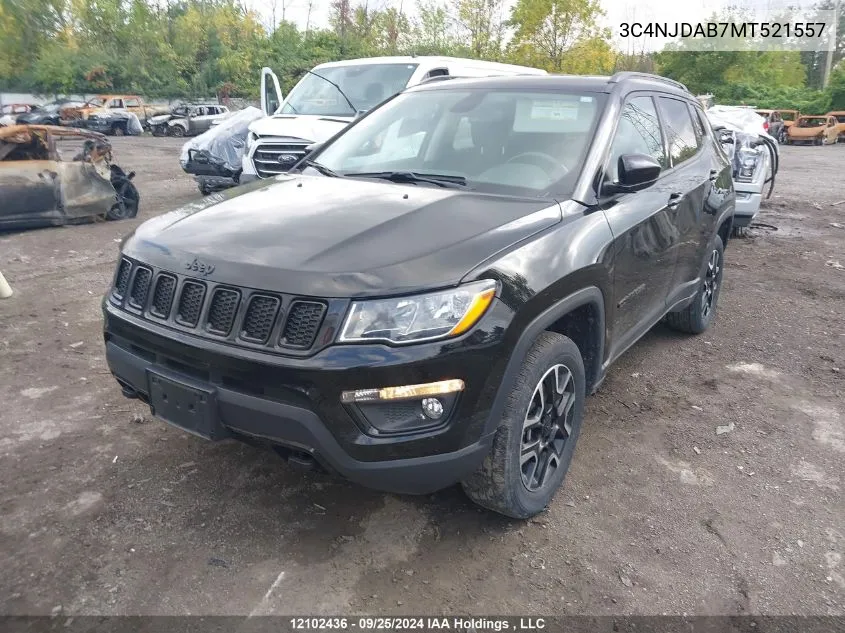 2021 Jeep Compass Sport VIN: 3C4NJDAB7MT521557 Lot: 12102436