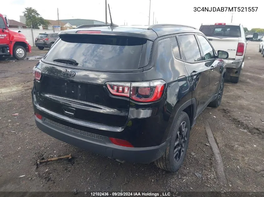 2021 Jeep Compass Sport VIN: 3C4NJDAB7MT521557 Lot: 12102436