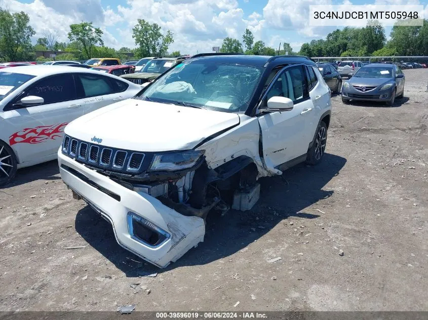 2021 Jeep Compass Limited 4X4 VIN: 3C4NJDCB1MT505948 Lot: 39596019