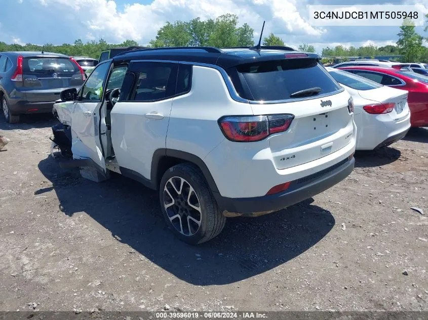 2021 Jeep Compass Limited 4X4 VIN: 3C4NJDCB1MT505948 Lot: 39596019