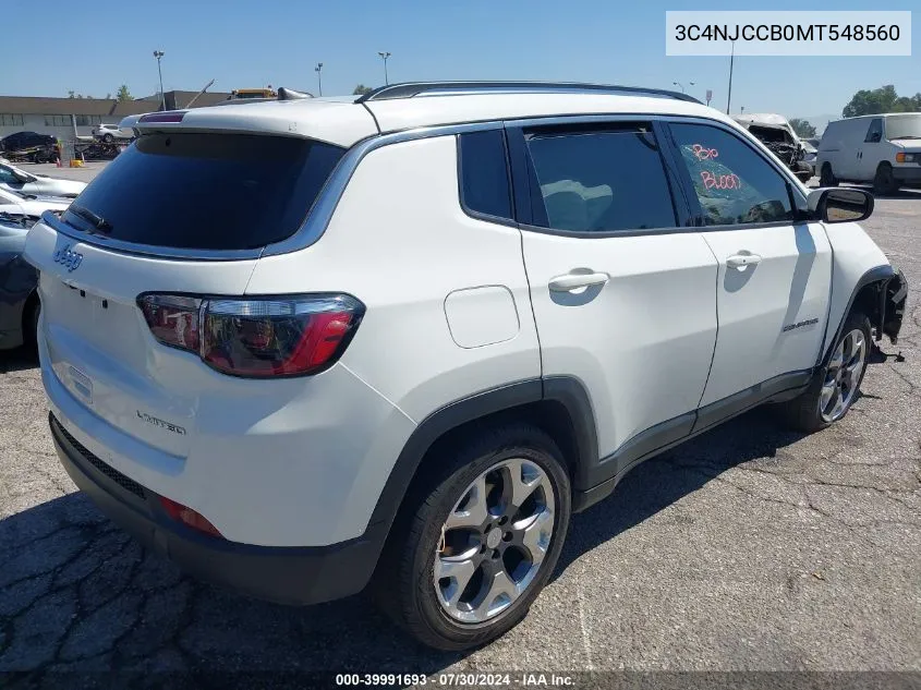 2021 Jeep Compass Limited Fwd VIN: 3C4NJCCB0MT548560 Lot: 39991693