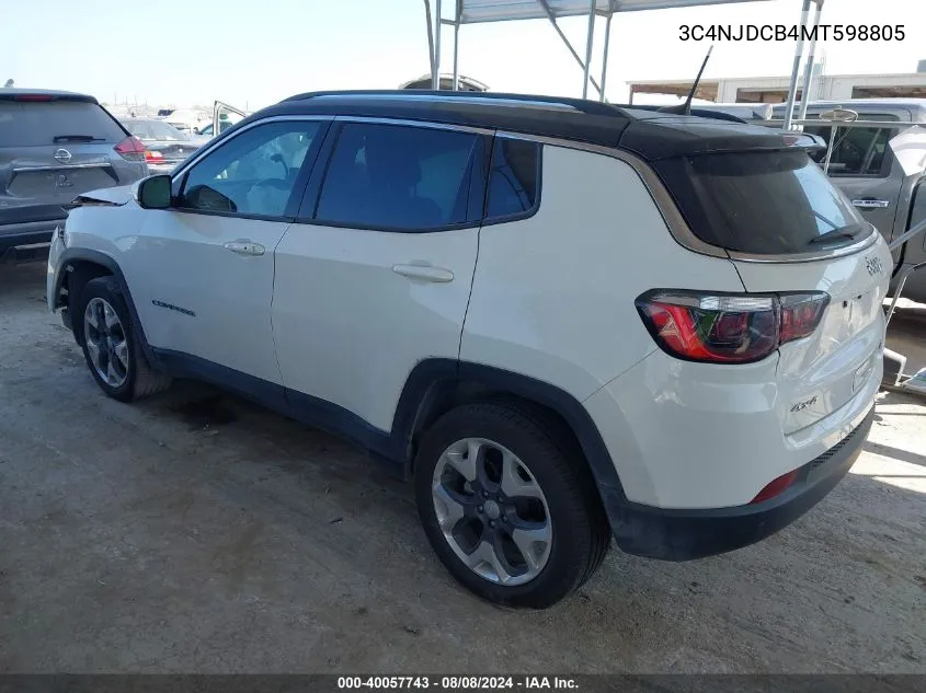 2021 Jeep Compass Limited 4X4 VIN: 3C4NJDCB4MT598805 Lot: 40057743