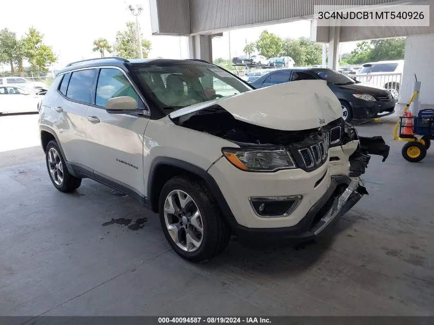 2021 Jeep Compass Limited 4X4 VIN: 3C4NJDCB1MT540926 Lot: 40094587