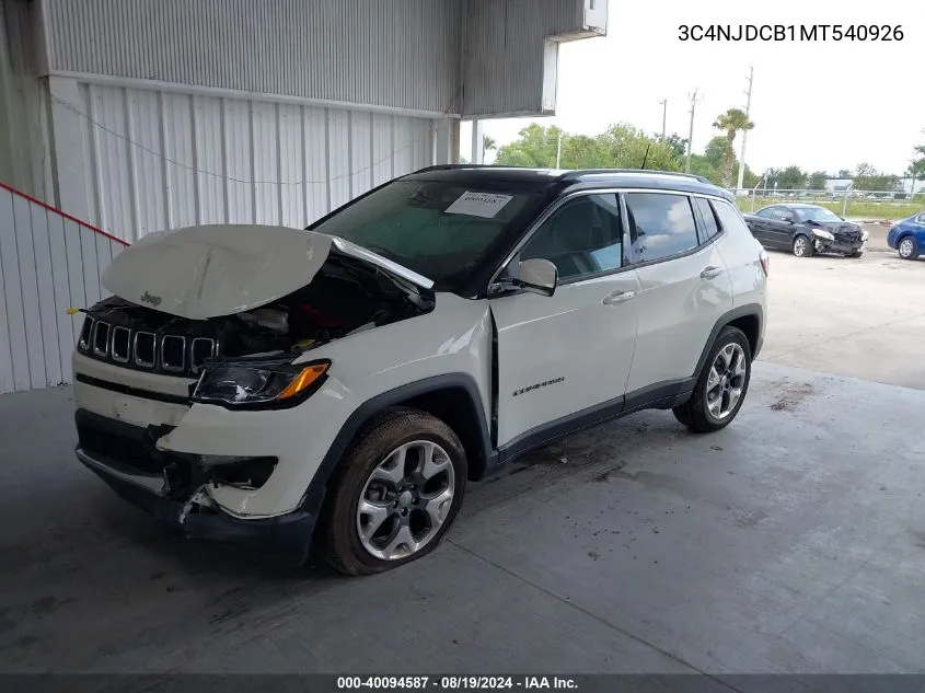 2021 Jeep Compass Limited 4X4 VIN: 3C4NJDCB1MT540926 Lot: 40094587