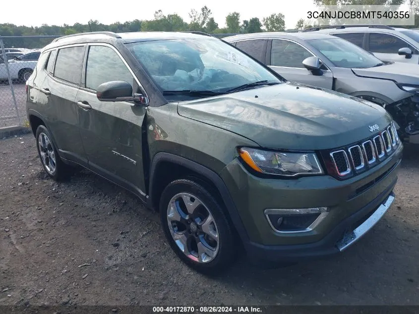 2021 Jeep Compass Limited 4X4 VIN: 3C4NJDCB8MT540356 Lot: 40172870