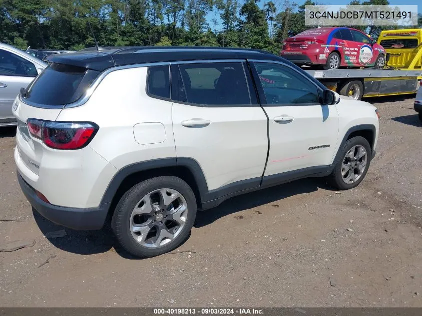 2021 Jeep Compass Limited 4X4 VIN: 3C4NJDCB7MT521491 Lot: 40198213