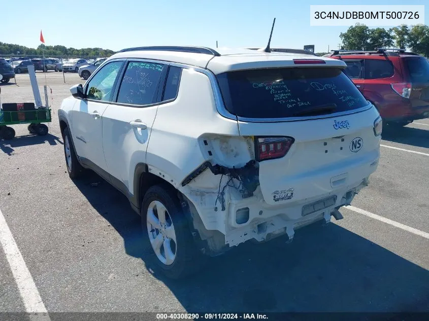 2021 Jeep Compass Latitude VIN: 3C4NJDBB0MT500726 Lot: 40308290