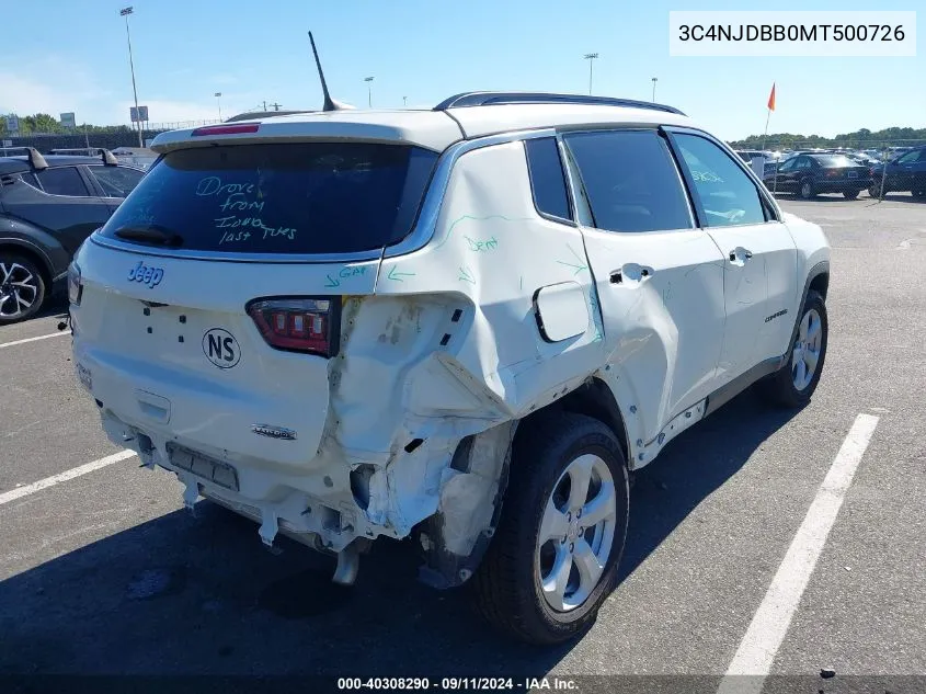 2021 Jeep Compass Latitude VIN: 3C4NJDBB0MT500726 Lot: 40308290