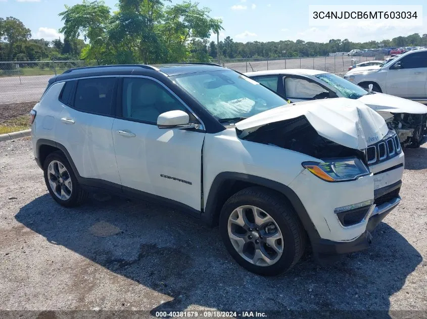 2021 Jeep Compass Limited VIN: 3C4NJDCB6MT603034 Lot: 40381679