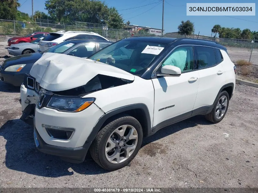 2021 Jeep Compass Limited VIN: 3C4NJDCB6MT603034 Lot: 40381679