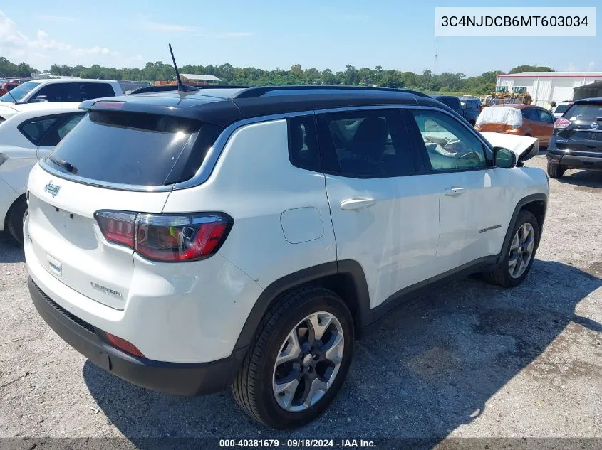 2021 Jeep Compass Limited VIN: 3C4NJDCB6MT603034 Lot: 40381679