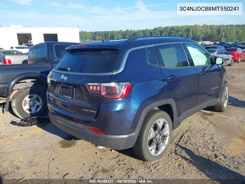 2021 Jeep Compass Limited 4X4 VIN: 3C4NJDCB8MT550241 Lot: 40388337