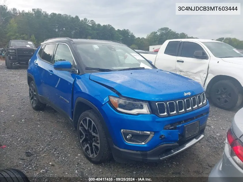 2021 Jeep Compass Limited 4X4 VIN: 3C4NJDCB3MT603444 Lot: 40417435