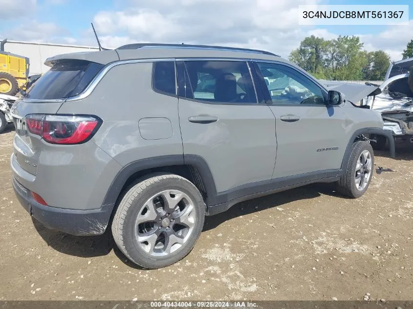 2021 Jeep Compass Limited 4X4 VIN: 3C4NJDCB8MT561367 Lot: 40434004