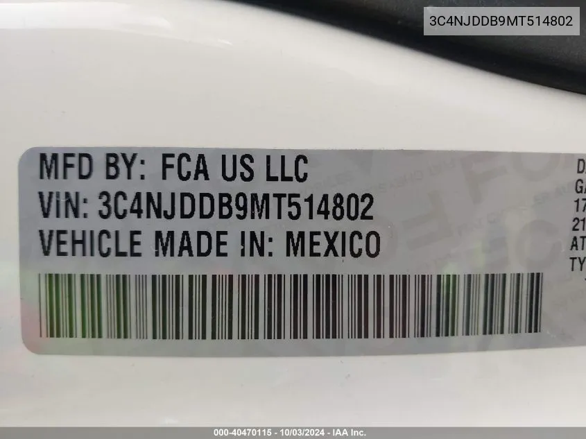 2021 Jeep Compass Trailhawk 4X4 VIN: 3C4NJDDB9MT514802 Lot: 40470115