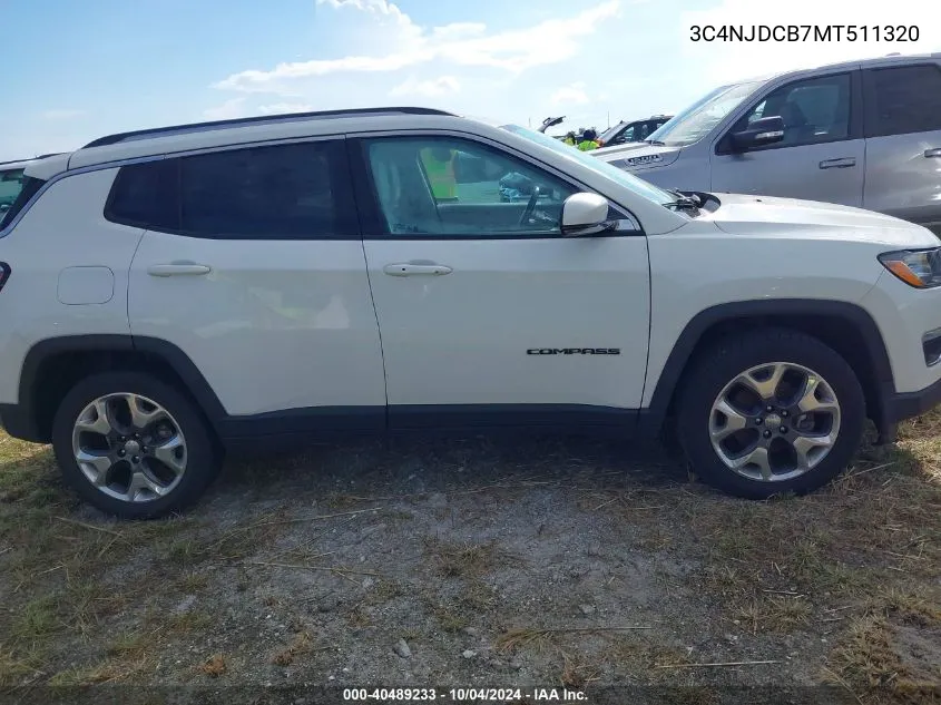 2021 Jeep Compass Limited 4X4 VIN: 3C4NJDCB7MT511320 Lot: 40489233