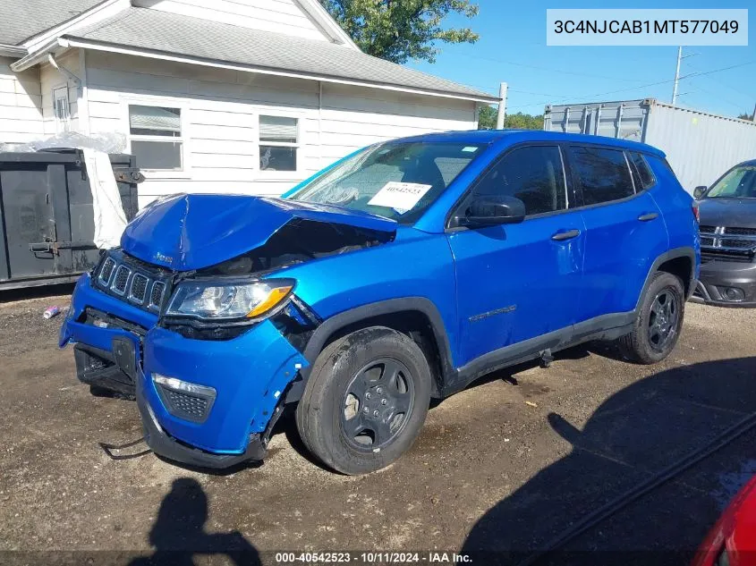 2021 Jeep Compass Sport Fwd VIN: 3C4NJCAB1MT577049 Lot: 40542523