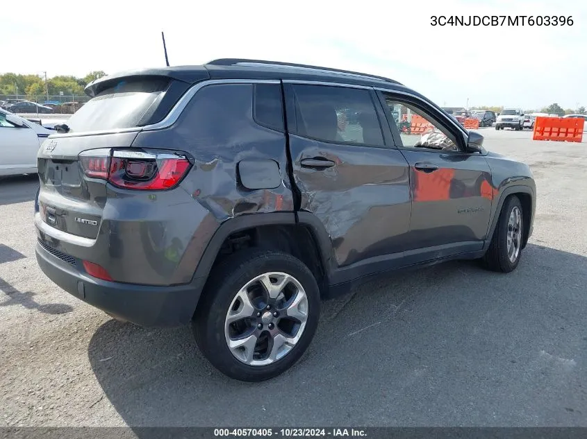 2021 Jeep Compass Limited 4X4 VIN: 3C4NJDCB7MT603396 Lot: 40570405