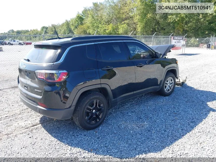 2021 Jeep Compass Sport Fwd VIN: 3C4NJCAB5MT510941 Lot: 40579564