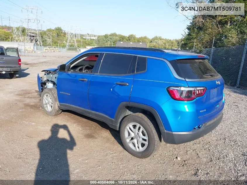 2021 Jeep Compass Sport 4X4 VIN: 3C4NJDAB7MT509781 Lot: 40584066