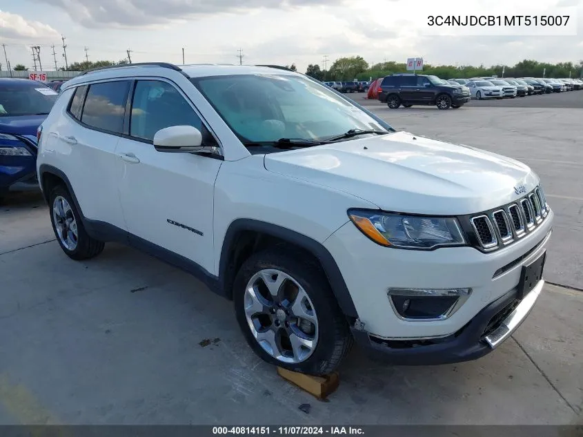 2021 Jeep Compass Limited 4X4 VIN: 3C4NJDCB1MT515007 Lot: 40814151