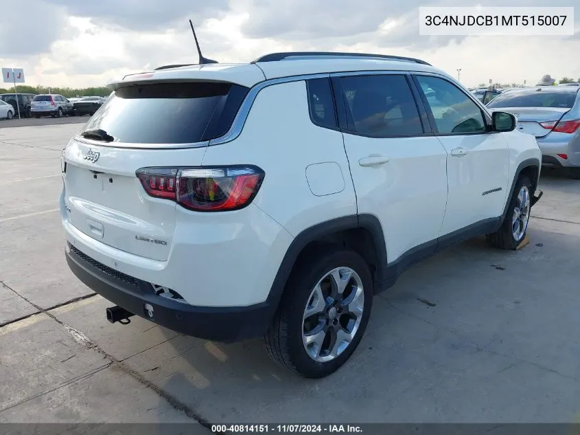 2021 Jeep Compass Limited 4X4 VIN: 3C4NJDCB1MT515007 Lot: 40814151