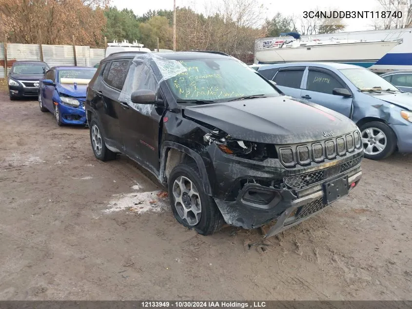 2022 Jeep Compass VIN: 3C4NJDDB3NT118740 Lot: 12133949