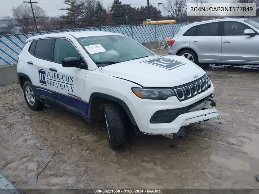 2022 Jeep Compass Sport Fwd VIN: 3C4NJCAB3NT177849 Lot: 38221650