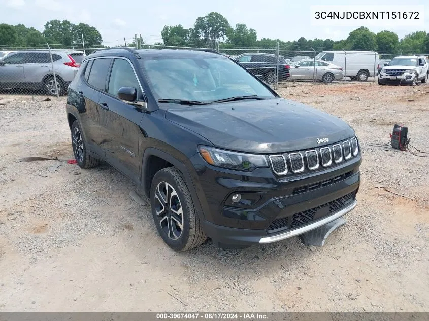 2022 Jeep Compass Limited 4X4 VIN: 3C4NJDCBXNT151672 Lot: 39674047