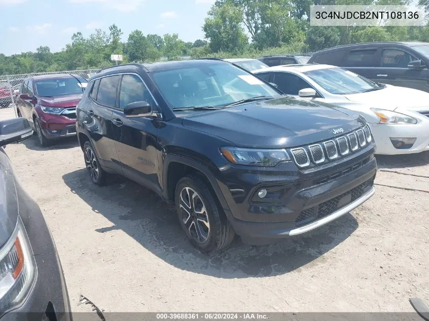 3C4NJDCB2NT108136 2022 Jeep Compass Limited 4X4