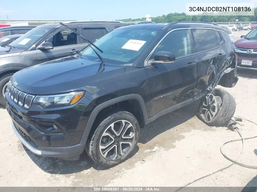 2022 Jeep Compass Limited 4X4 VIN: 3C4NJDCB2NT108136 Lot: 39688361