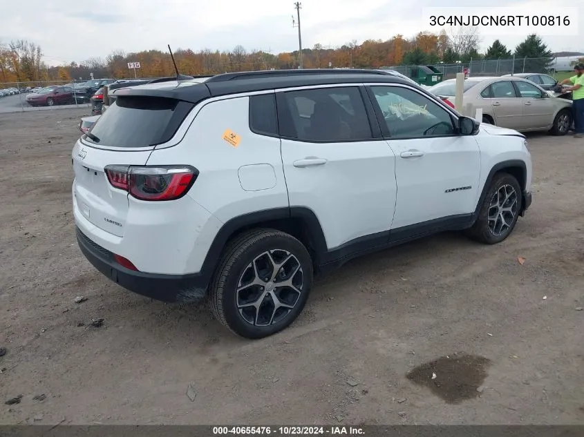 2024 Jeep Compass Limited 4X4 VIN: 3C4NJDCN6RT100816 Lot: 40655476