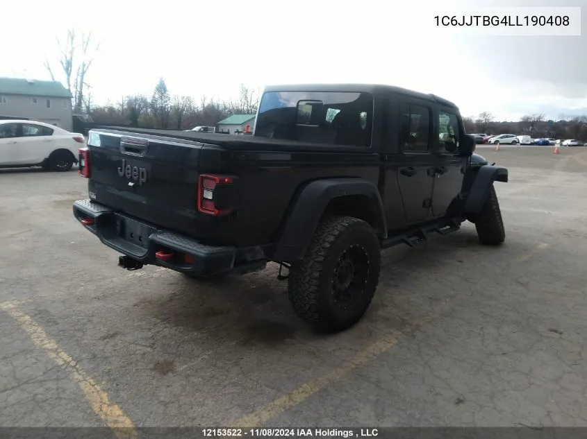 2020 Jeep Gladiator Rubicon VIN: 1C6JJTBG4LL190408 Lot: 12153522