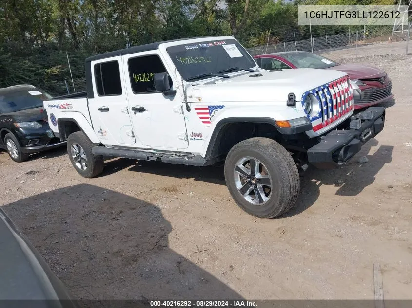 2020 Jeep Gladiator Overland 4X4 VIN: 1C6HJTFG3LL122612 Lot: 40216292