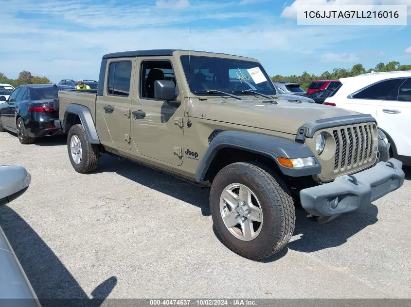 2020 Jeep Gladiator Sport VIN: 1C6JJTAG7LL216016 Lot: 40474637