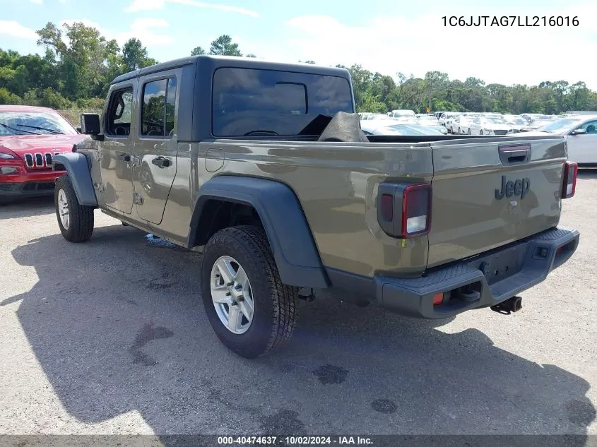 2020 Jeep Gladiator Sport VIN: 1C6JJTAG7LL216016 Lot: 40474637