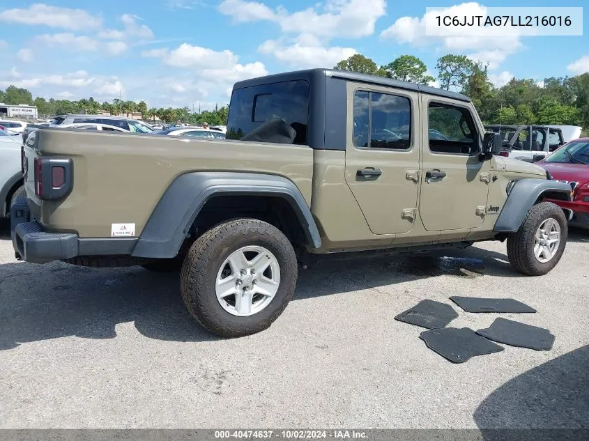 2020 Jeep Gladiator Sport VIN: 1C6JJTAG7LL216016 Lot: 40474637