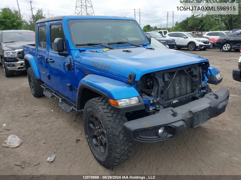 2021 Jeep Gladiator Willys VIN: 1C6HJTAGXML598915 Lot: 12070988