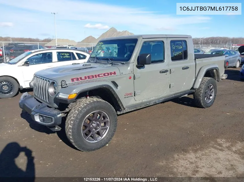 2021 Jeep Gladiator Rubicon VIN: 1C6JJTBG7ML617758 Lot: 12153226