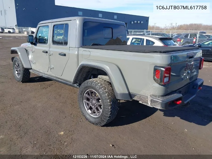 2021 Jeep Gladiator Rubicon VIN: 1C6JJTBG7ML617758 Lot: 12153226