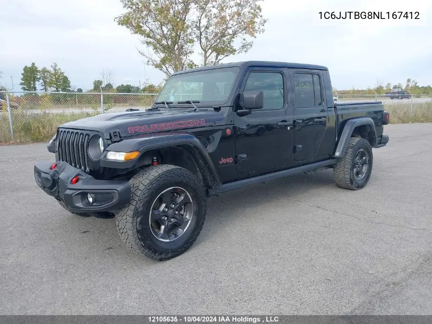 2022 Jeep Gladiator Rubicon VIN: 1C6JJTBG8NL167412 Lot: 12105635