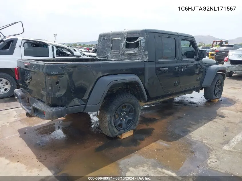 2022 Jeep Gladiator Sport 4X4 VIN: 1C6HJTAG2NL171567 Lot: 39648957