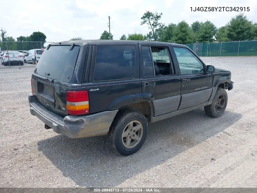 1996 Jeep Grand Cherokee Laredo VIN: 1J4GZ58Y2TC342915 Lot: 39945713