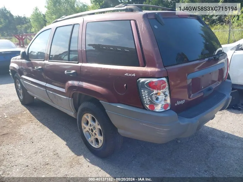 1999 Jeep Grand Cherokee Laredo VIN: 1J4GW58S3XC715194 Lot: 40137182