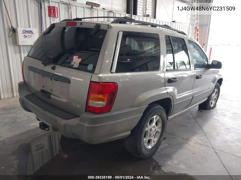 1J4GW48N6YC231509 2000 Jeep Grand Cherokee Laredo