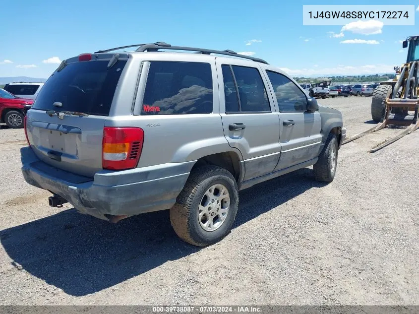 2000 Jeep Grand Cherokee Laredo VIN: 1J4GW48S8YC172274 Lot: 39738087