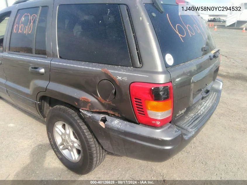 2000 Jeep Grand Cherokee Limited VIN: 1J4GW58N0YC294532 Lot: 40126628