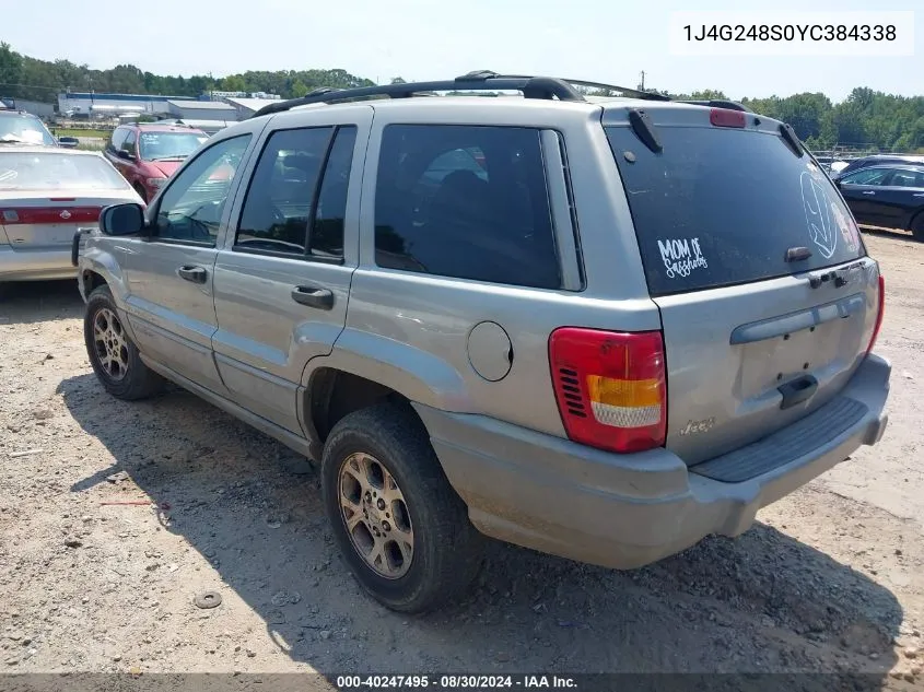 2000 Jeep Grand Cherokee Laredo VIN: 1J4G248S0YC384338 Lot: 40247495