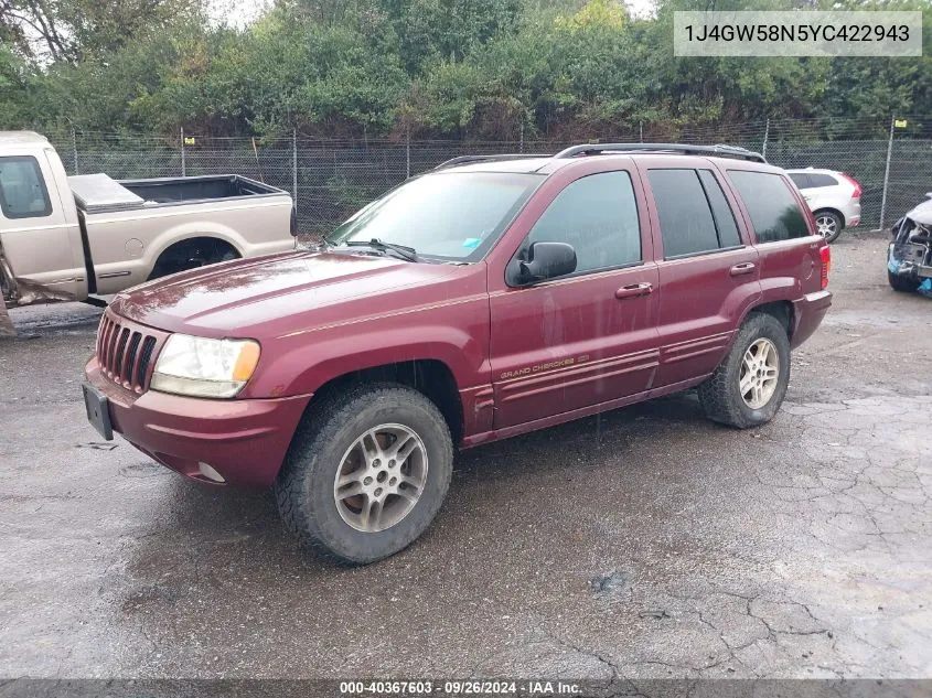 2000 Jeep Grand Cherokee Limited VIN: 1J4GW58N5YC422943 Lot: 40367603