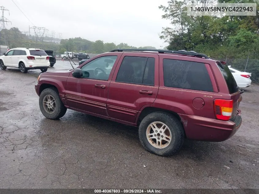 2000 Jeep Grand Cherokee Limited VIN: 1J4GW58N5YC422943 Lot: 40367603